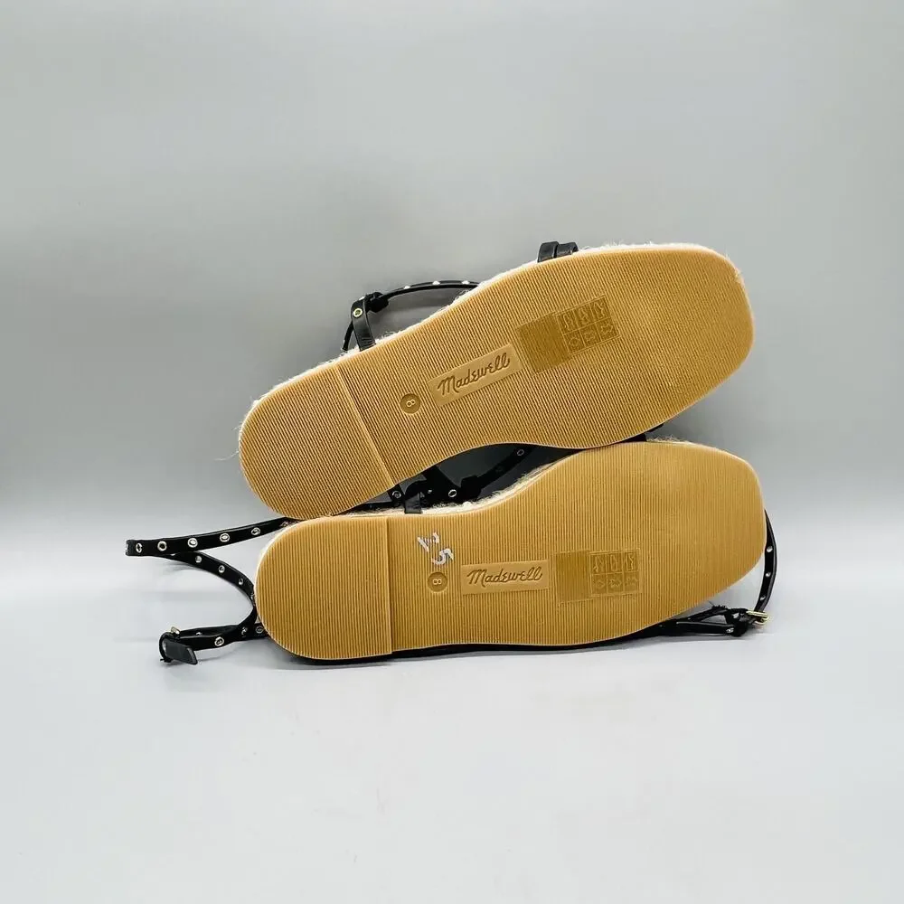 Madewell Sandals Womens 8 Black Leather Studded Strappy Thong Espadrille Shoes